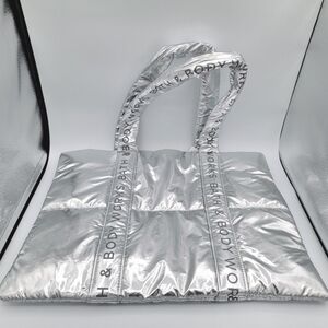 Bath & Body Works Silver Puffy Tote NEW #2537
